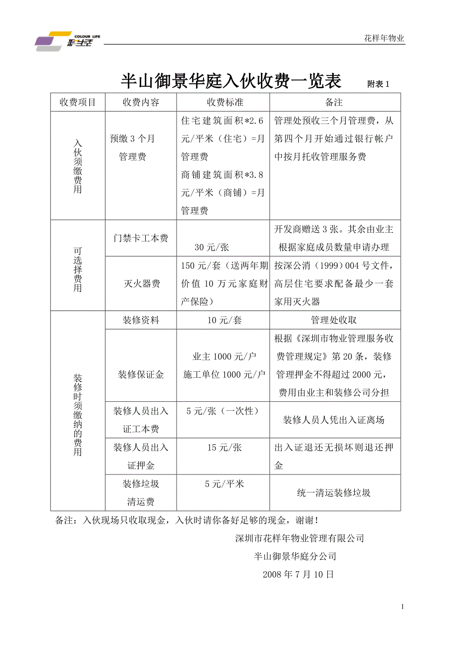 入伙收费一览表_第1页