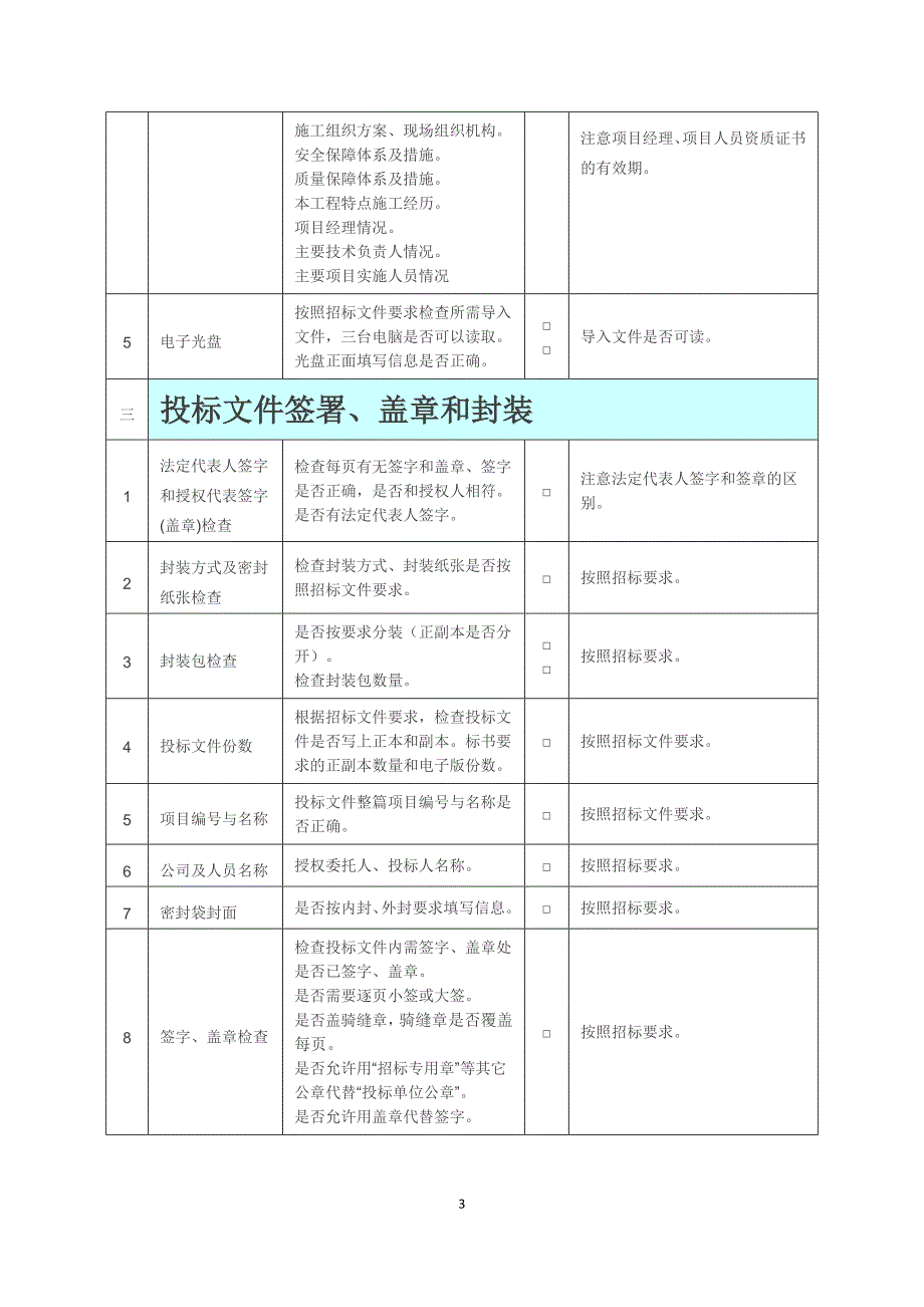 投标文件检查及注意事项表_第3页