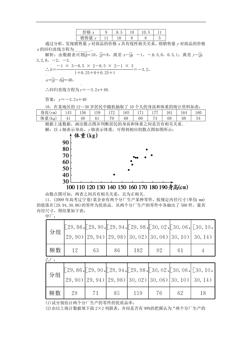 2014届高三数学一轮复习巩固与练习：变量间的相关关系及统计案例_第4页