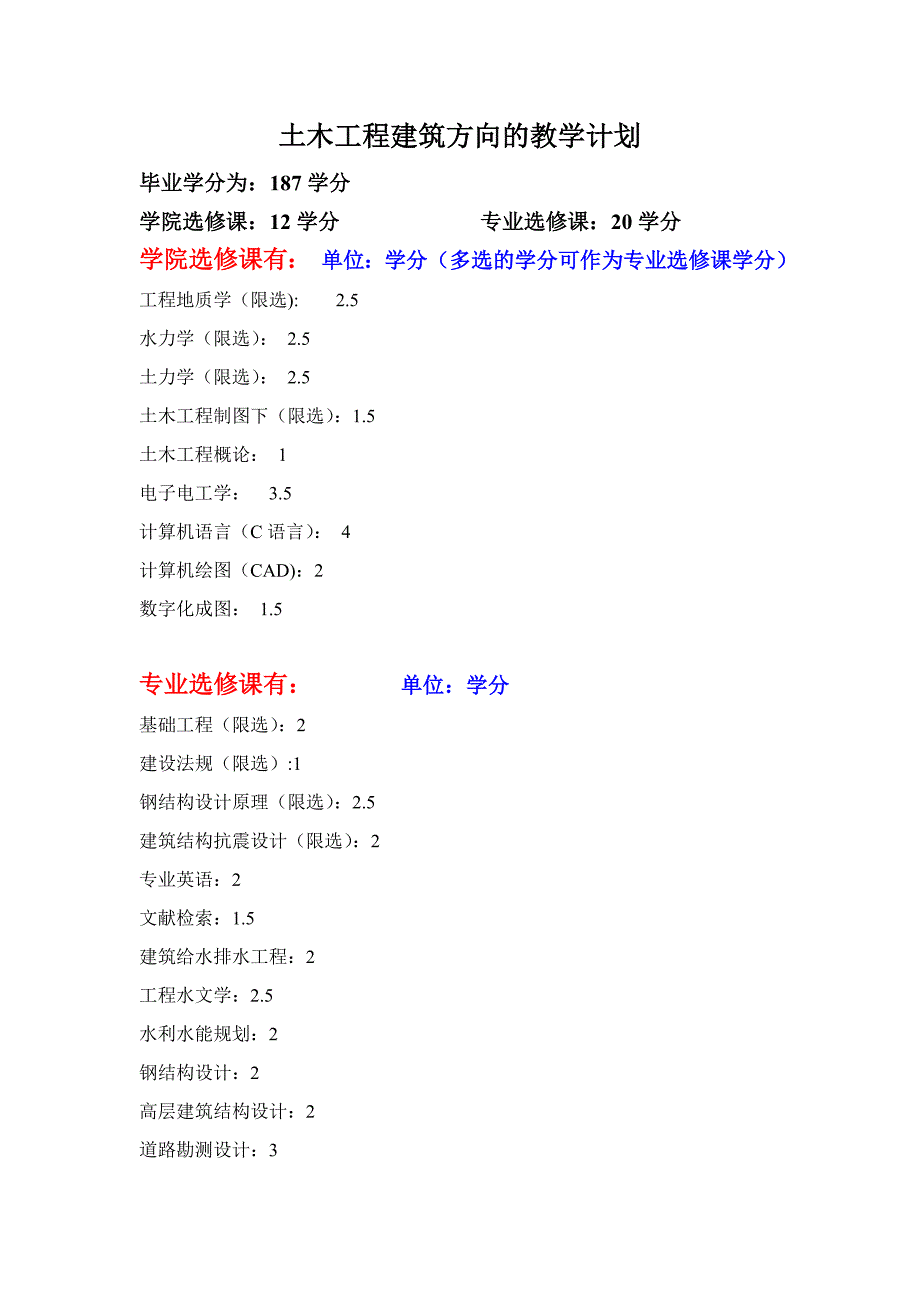 土木工程建筑方向的教学计划_第1页