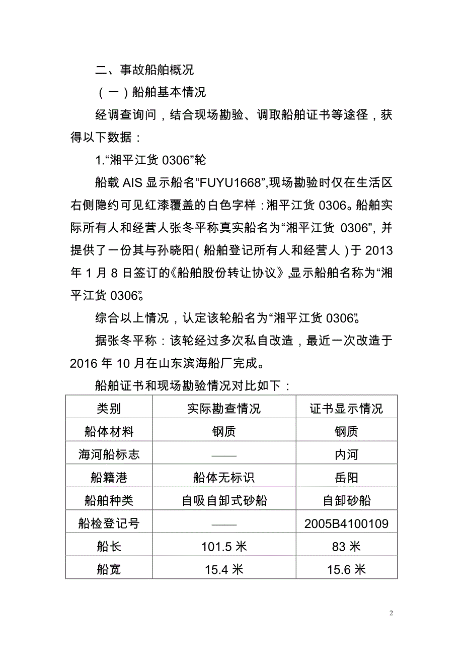 沧州11.9“湘平江货0306”轮与“三无”渔船碰撞事故调查报告_第2页