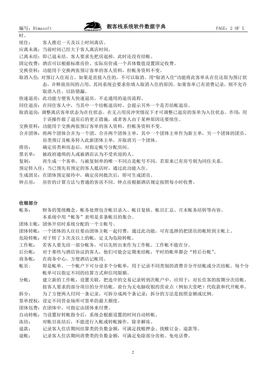 靓客栈系统软件数据字典_第2页