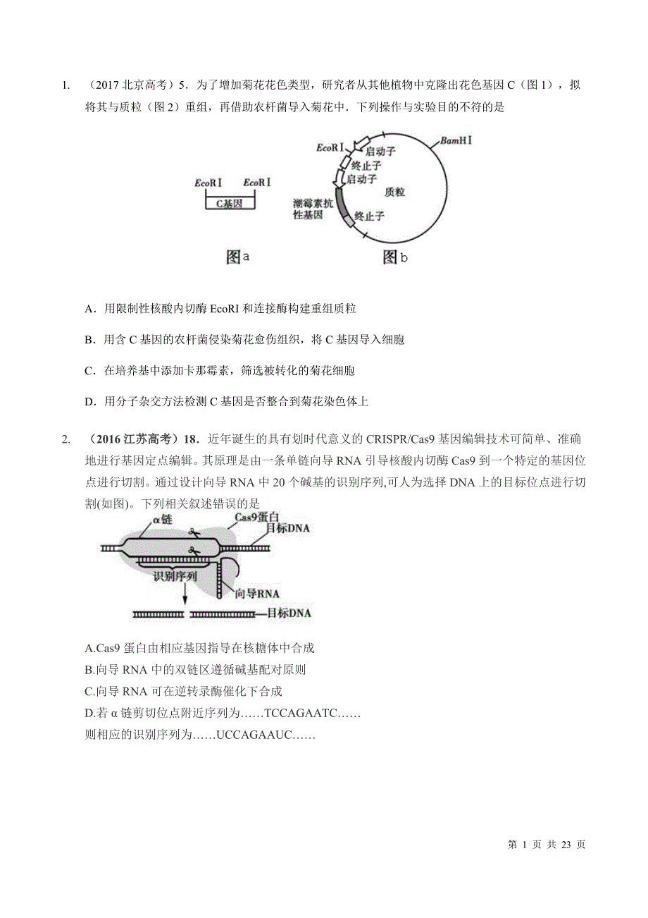 基因工程相关遗传题目_第1页