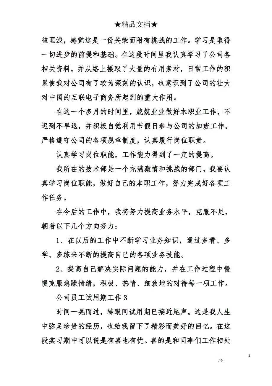 公司员工试用期工作总结（通用）_第4页