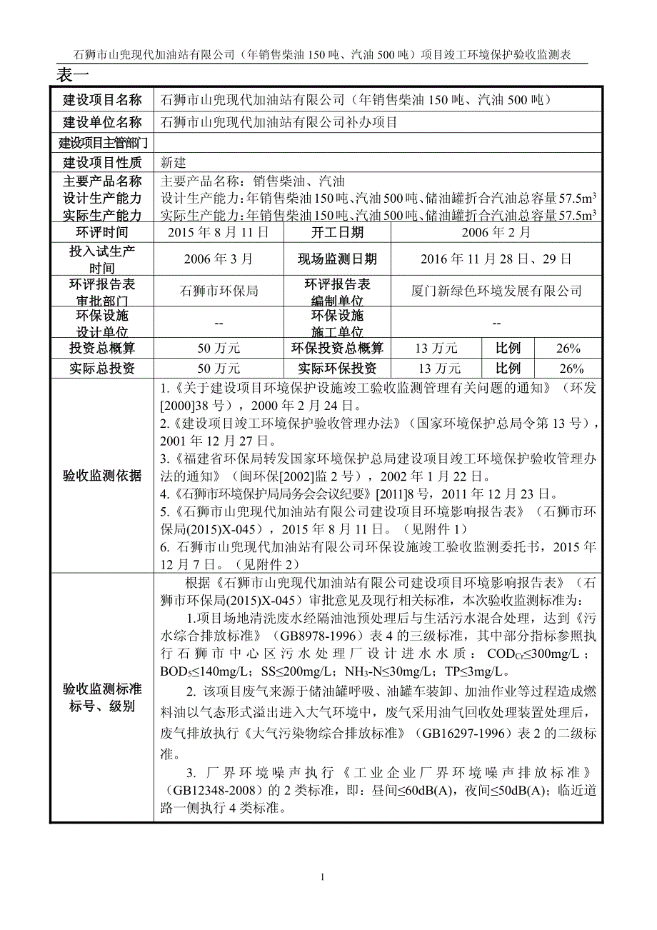 环境影响评价报告公示：石狮市山兜现代加油站狮环站验[]号环评报告_第3页