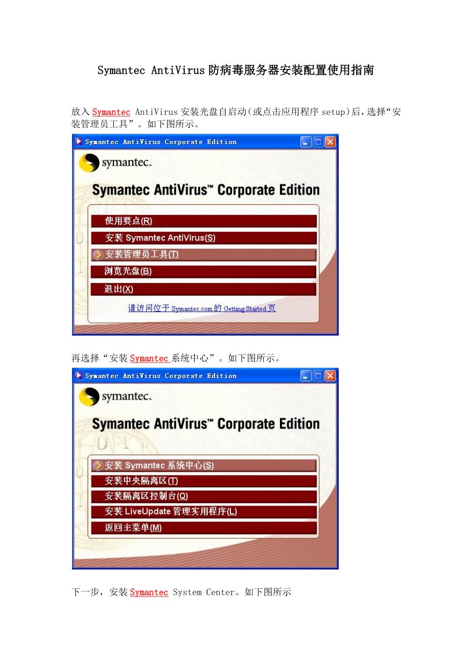 Symantec AntiVirus防病毒服务器安装配置_第1页