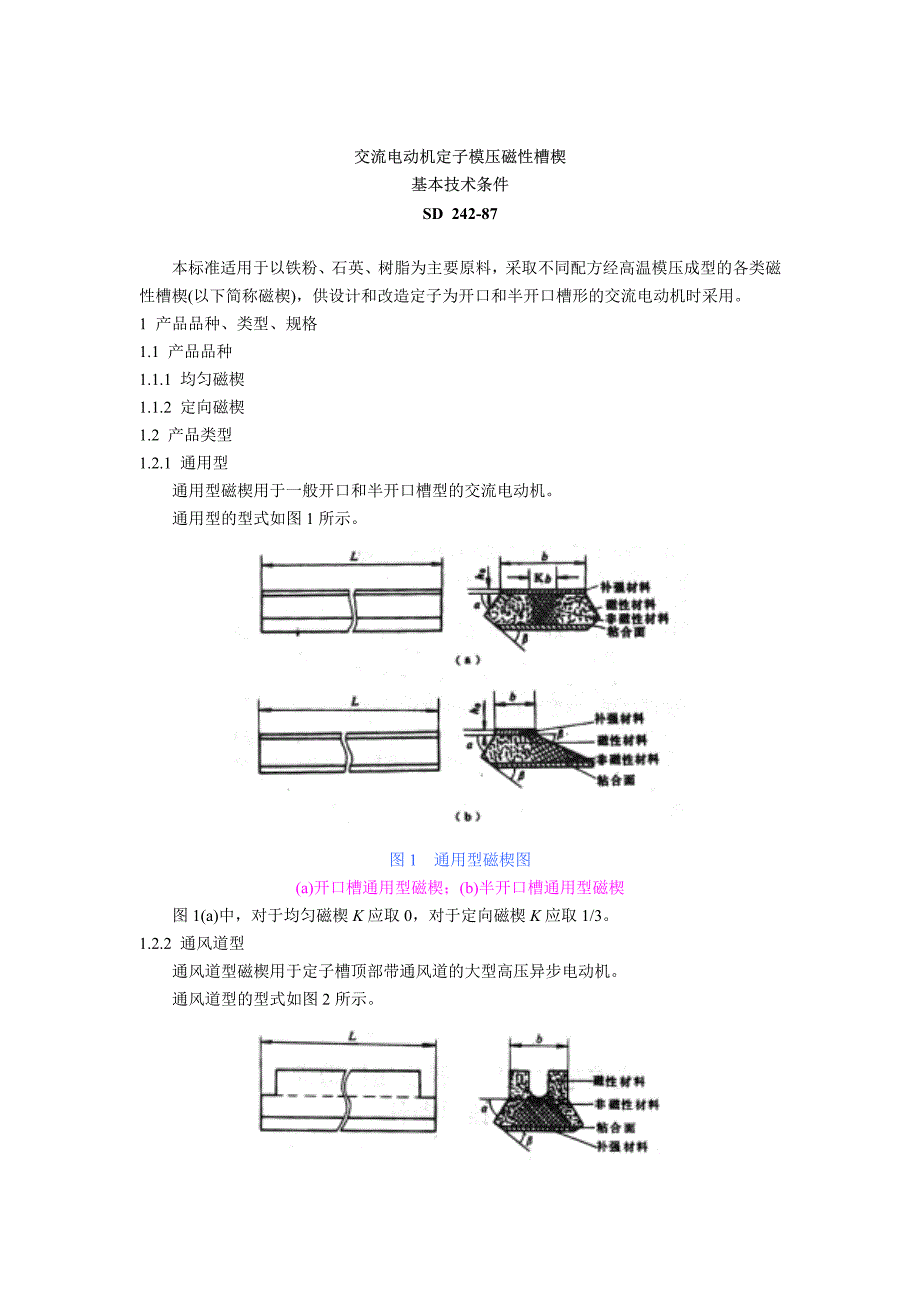 交流电动机定子模压磁性槽楔基本技术条件_sd_242-87_第1页