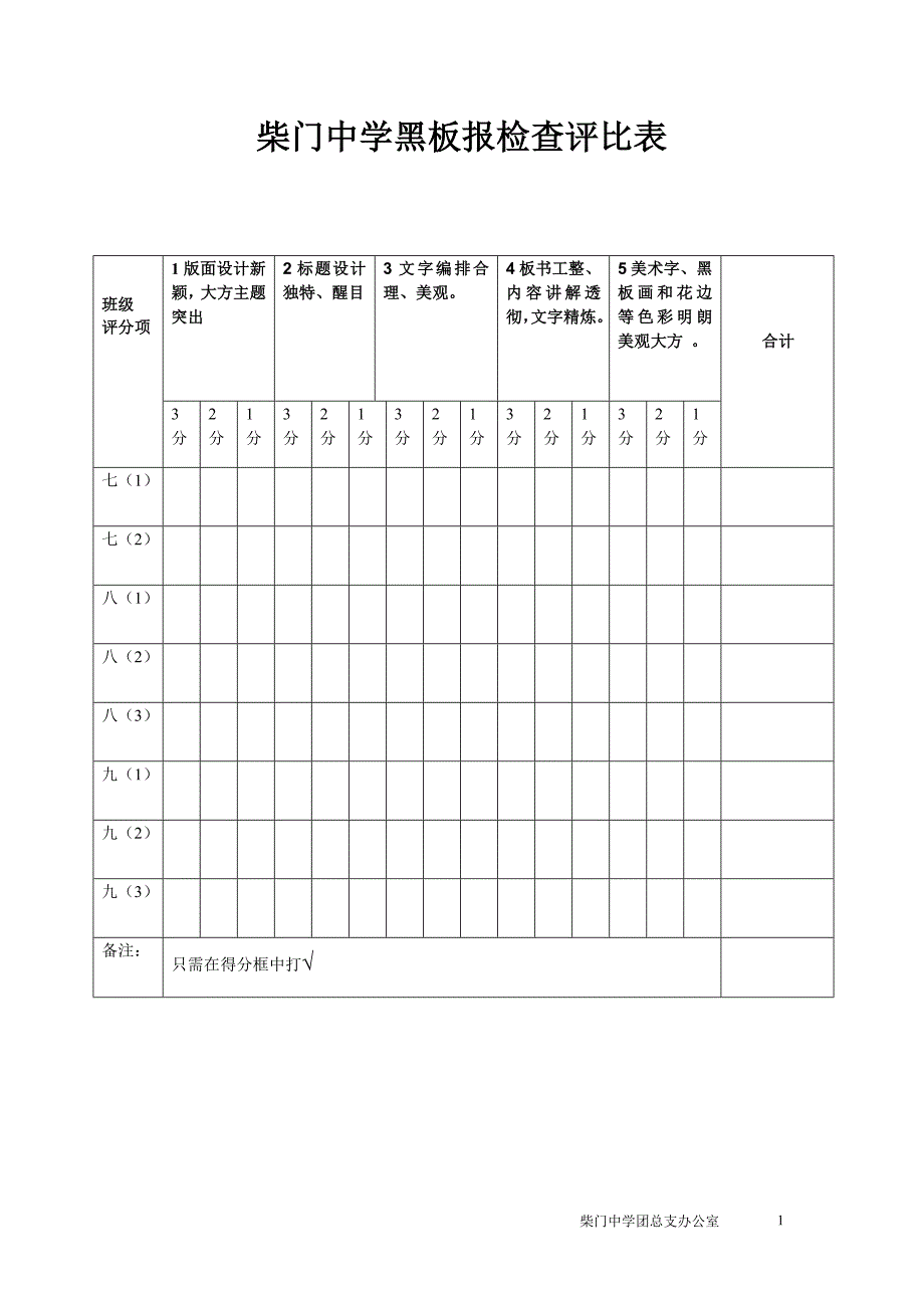 柴门中学黑板报检查评比表_第1页