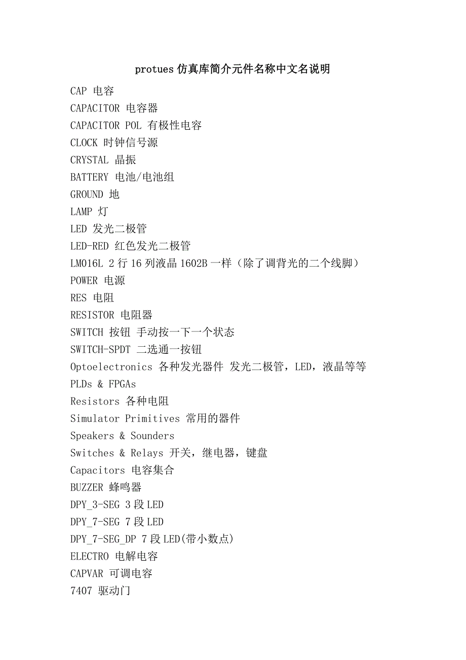 protues仿真库简介元件名称中文名说明_第1页