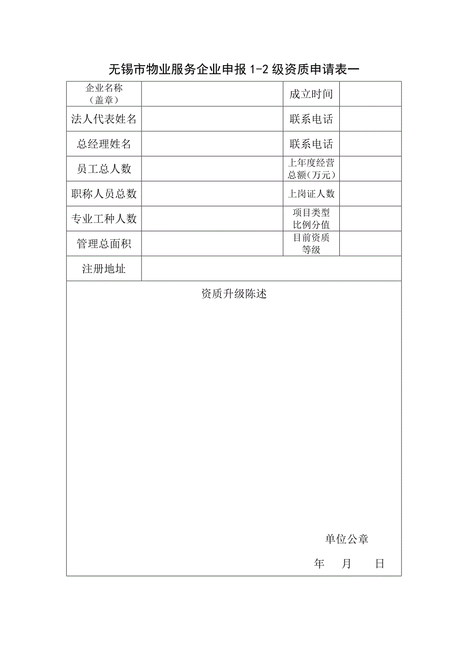 物业服务企业资质升级申请表_第1页