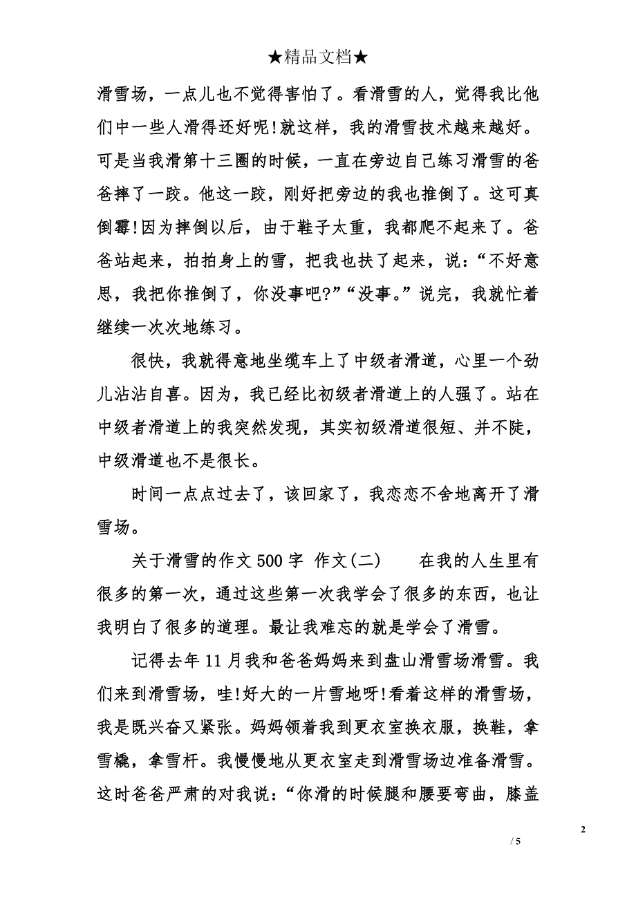 关于滑雪的作文500字_第2页