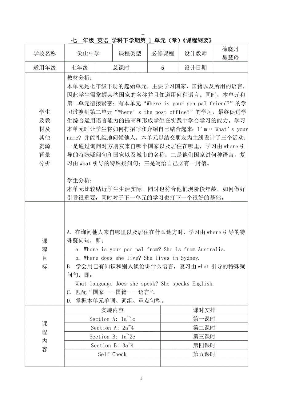 人教版七年级英语下课课程纲要_第3页