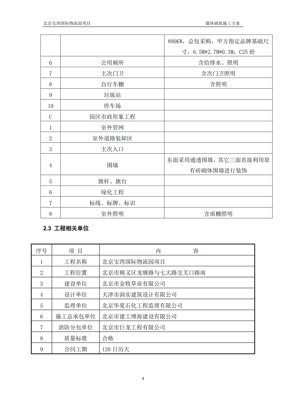 北京宝湾国际物流园项目墙体砌筑施工方案_第4页