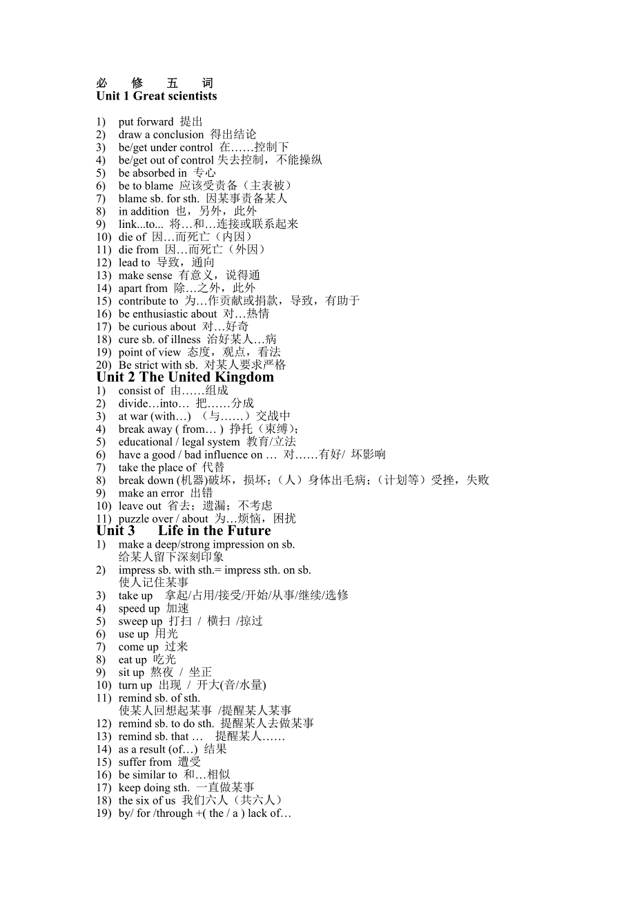 人教版高中英语必修五重点词组归纳_第1页