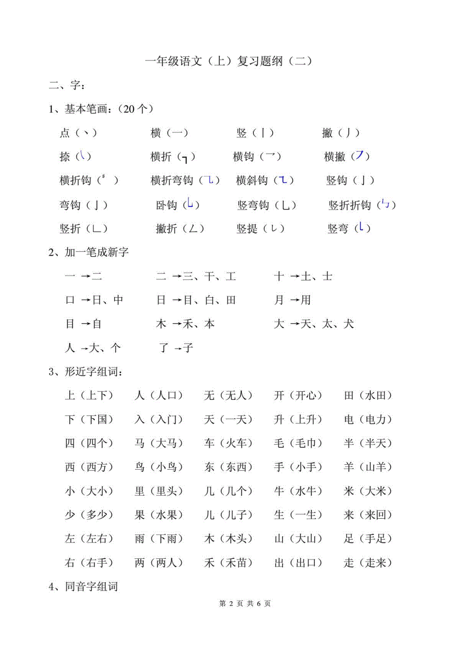 人教版一年级上册语文复习提纲_第2页