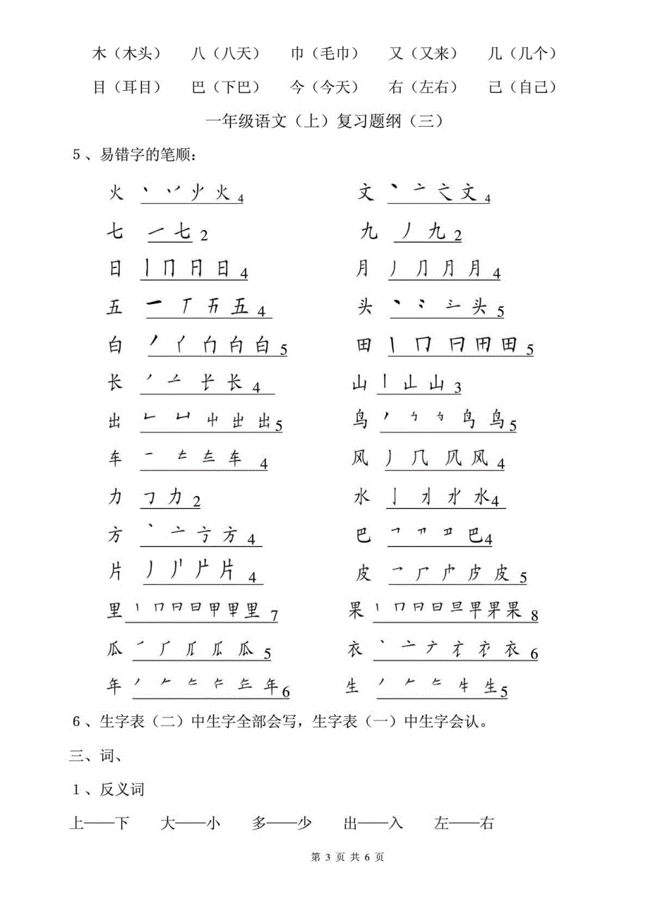 人教版一年级上册语文复习提纲_第3页