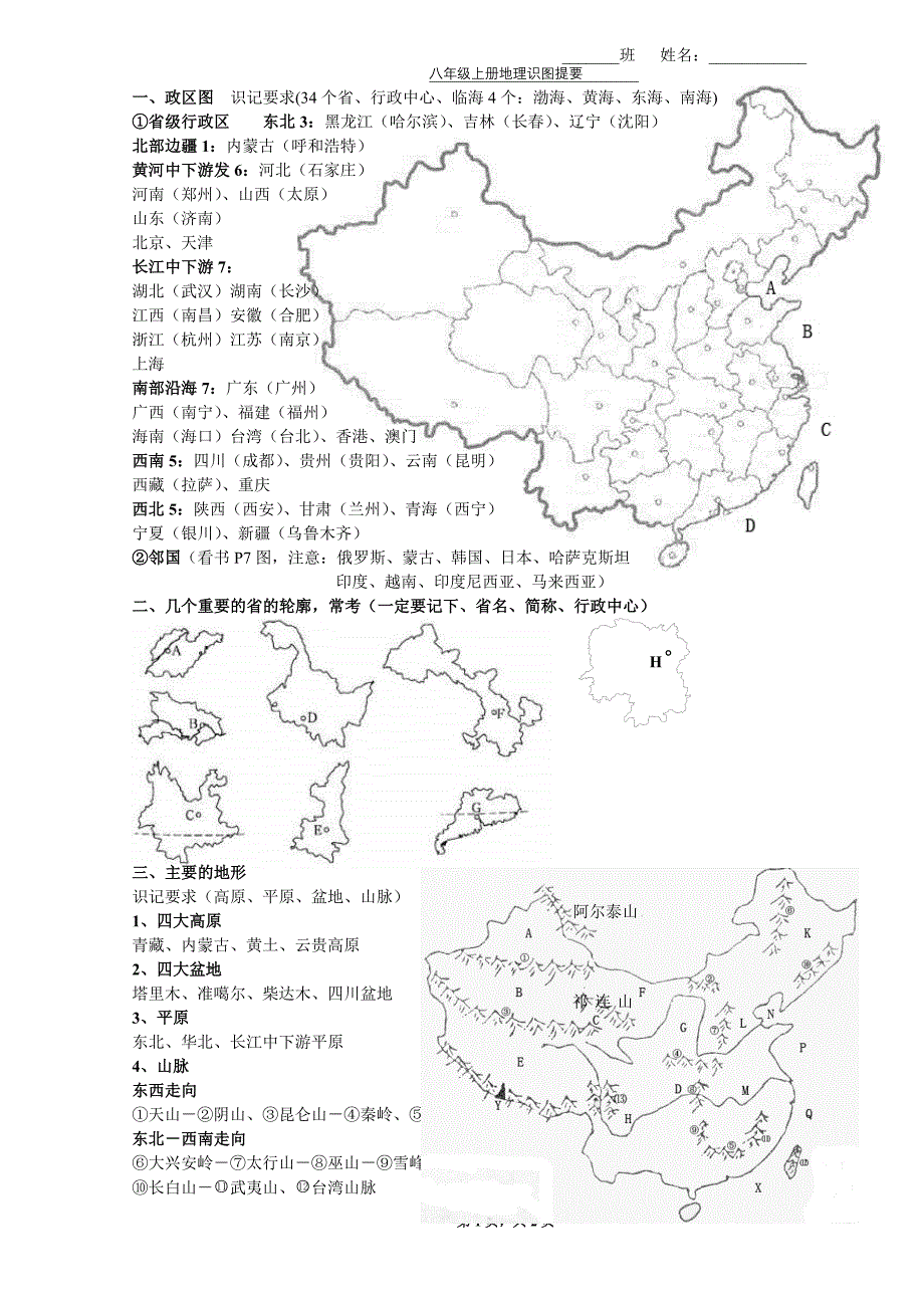 八年级上册地理识图提要_第1页
