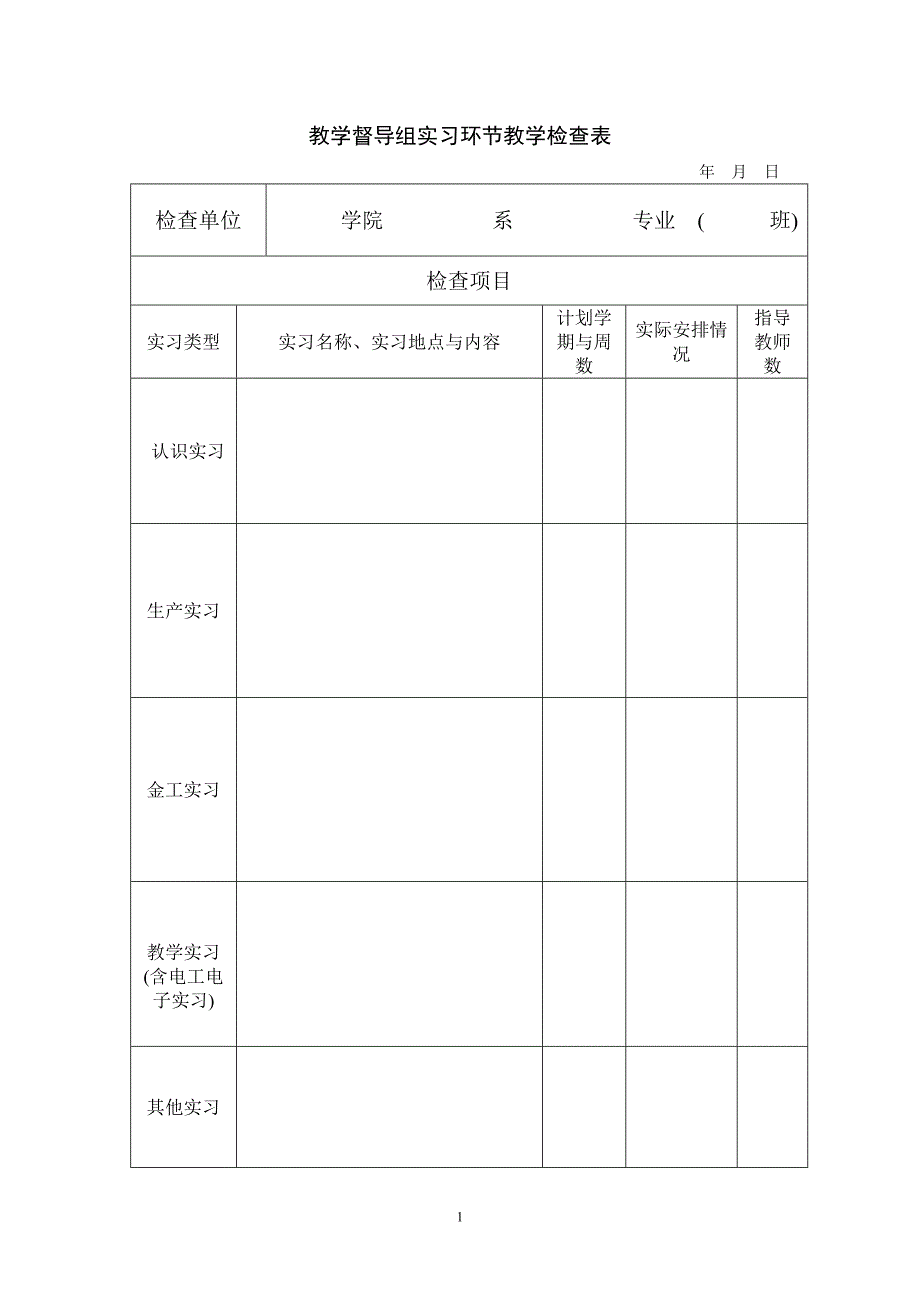 教学督导组实习环节教学检查表_第1页