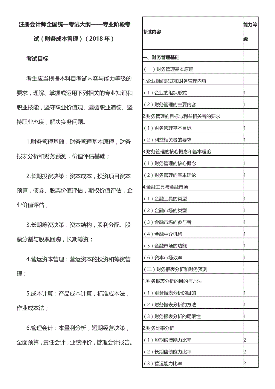 2018年注册会计师财管考试大纲_第1页