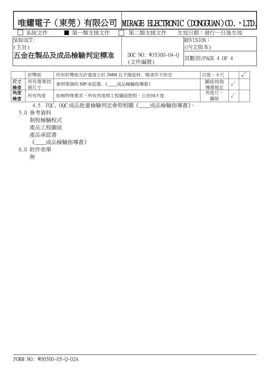 五金在制品及成品检验判定标准_第5页