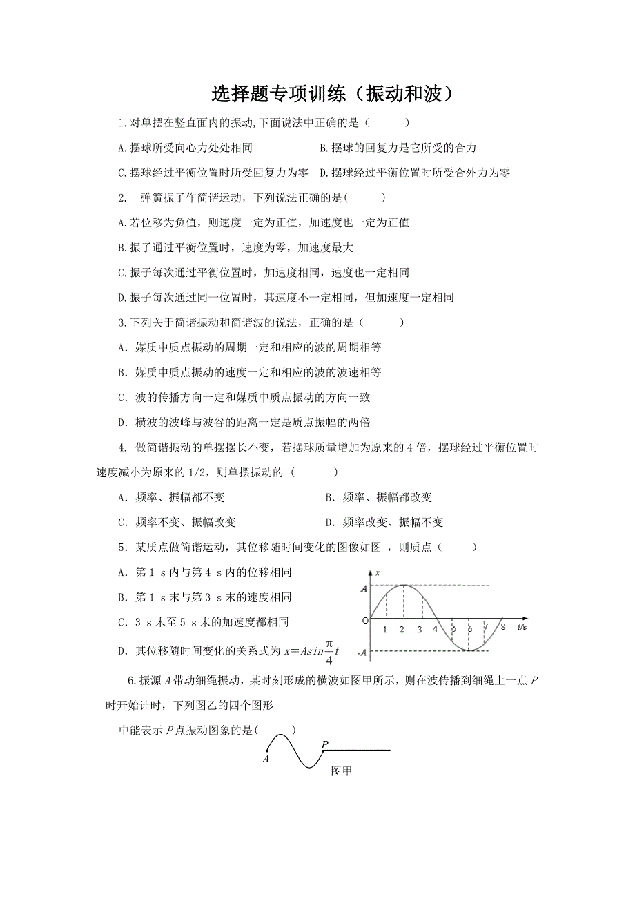 2014高考复习题振动和波_第1页