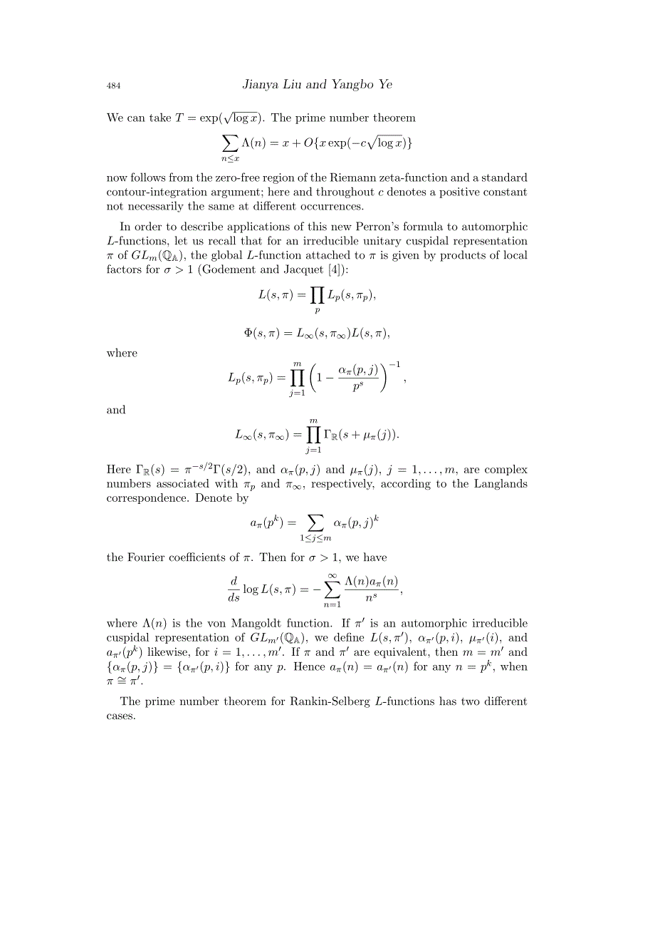 Perron′s Formula and the Prime Number Theorem for Automorphic_第4页