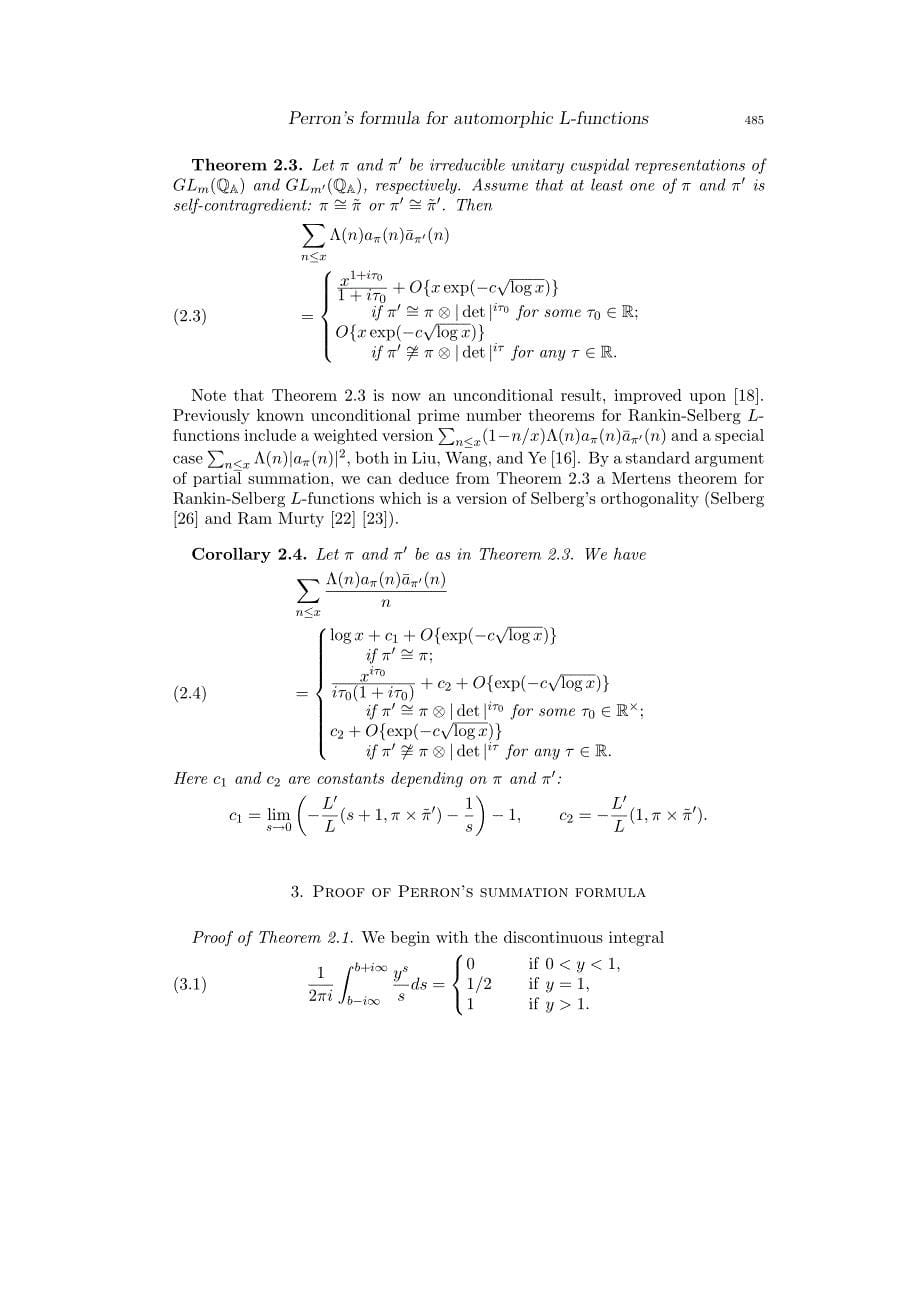Perron′s Formula and the Prime Number Theorem for Automorphic_第5页