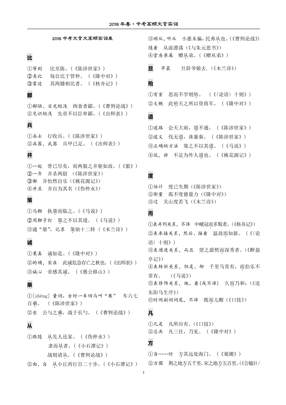 2018中考高频实词梳理(最新修订版)_第1页