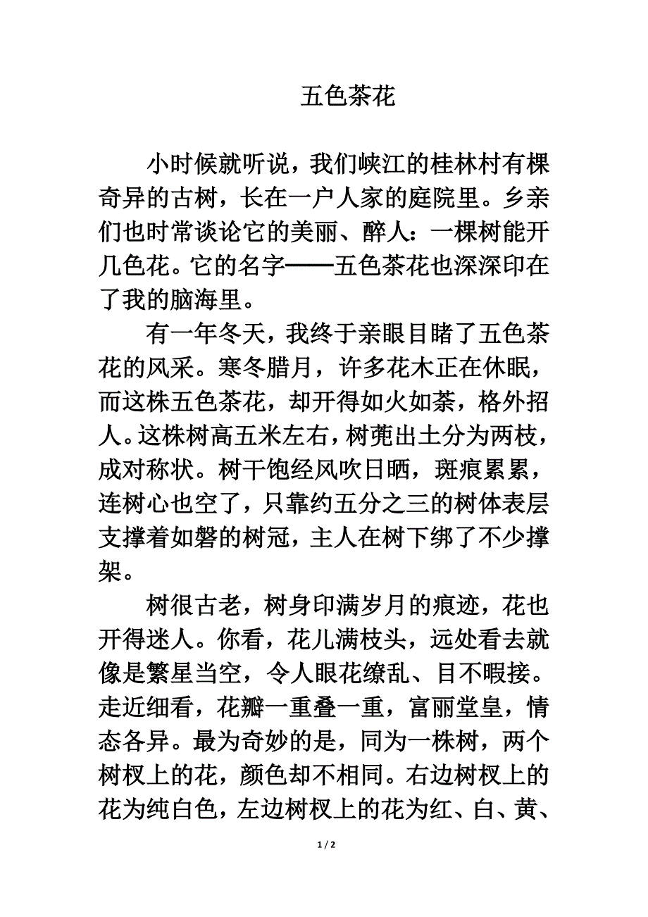 拓展阅读：《五色茶花》_第1页