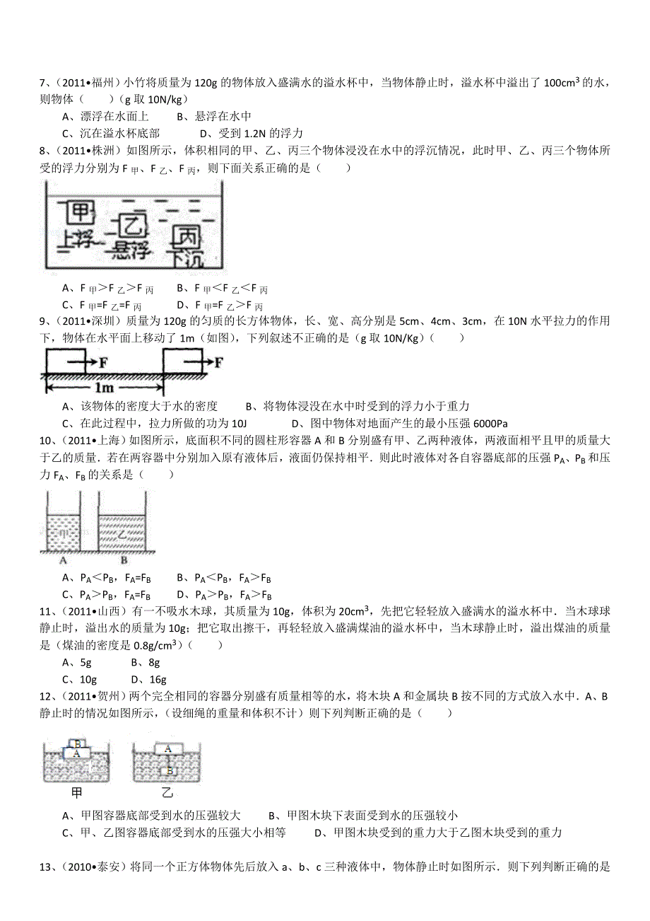 初三浮力、压强、压力经典试题2_第2页