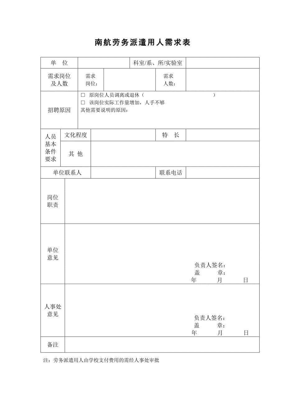 南航劳务派遣人员聘用需求表_第1页