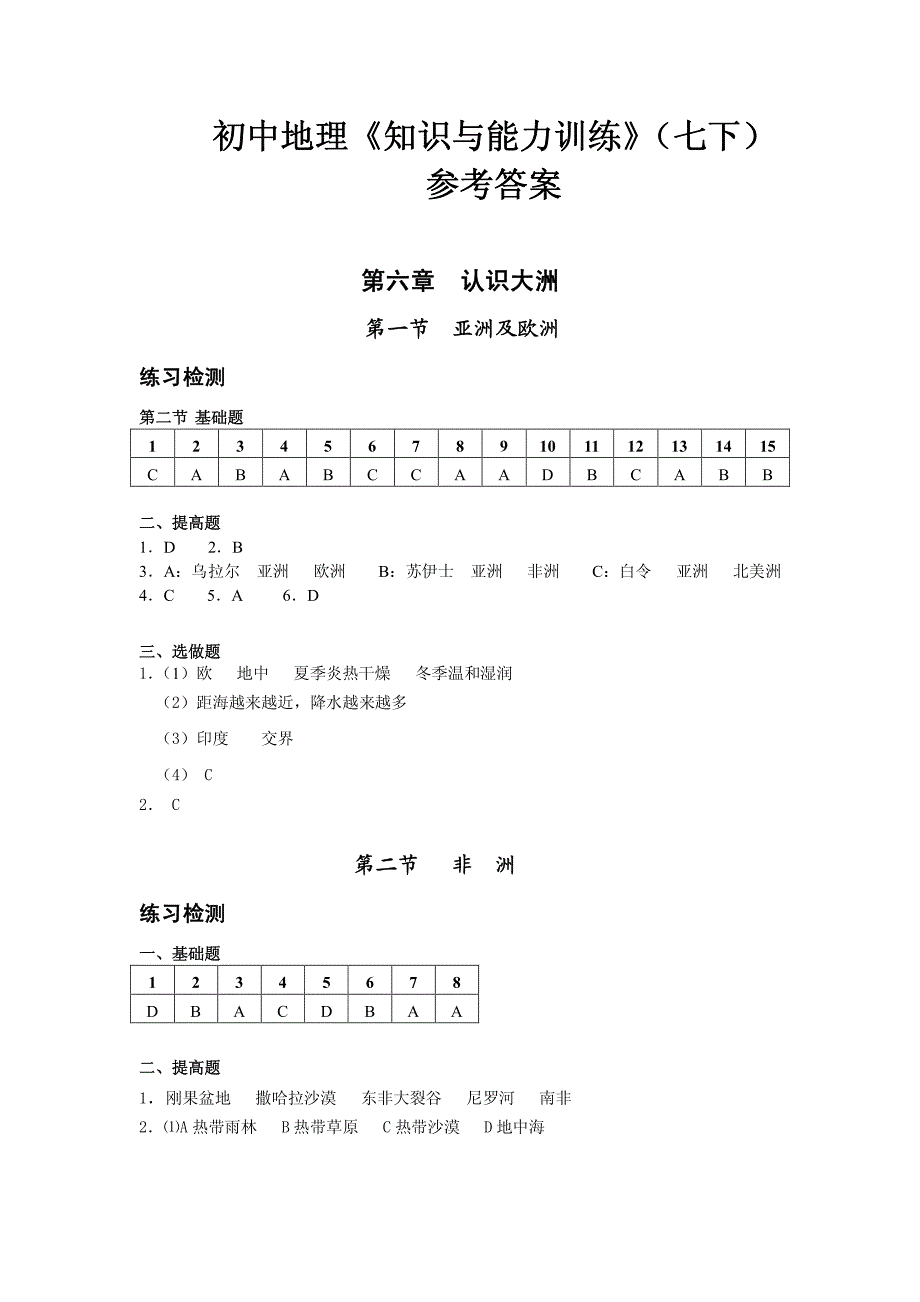 地理练习册(七下)参考答案_第1页