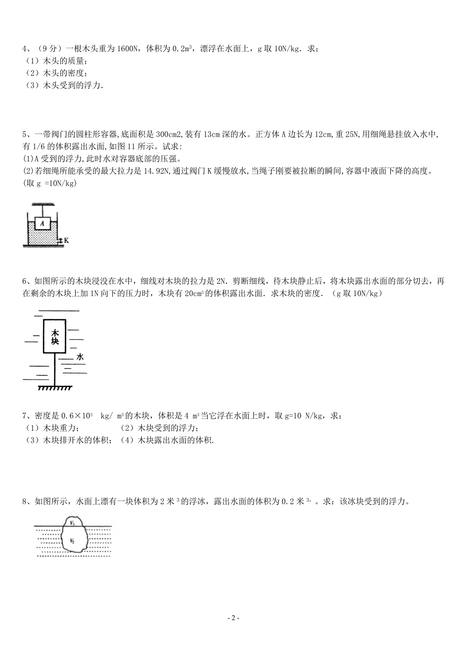 八年级上期末复习-密度浮力压强计算题(学生)_第2页