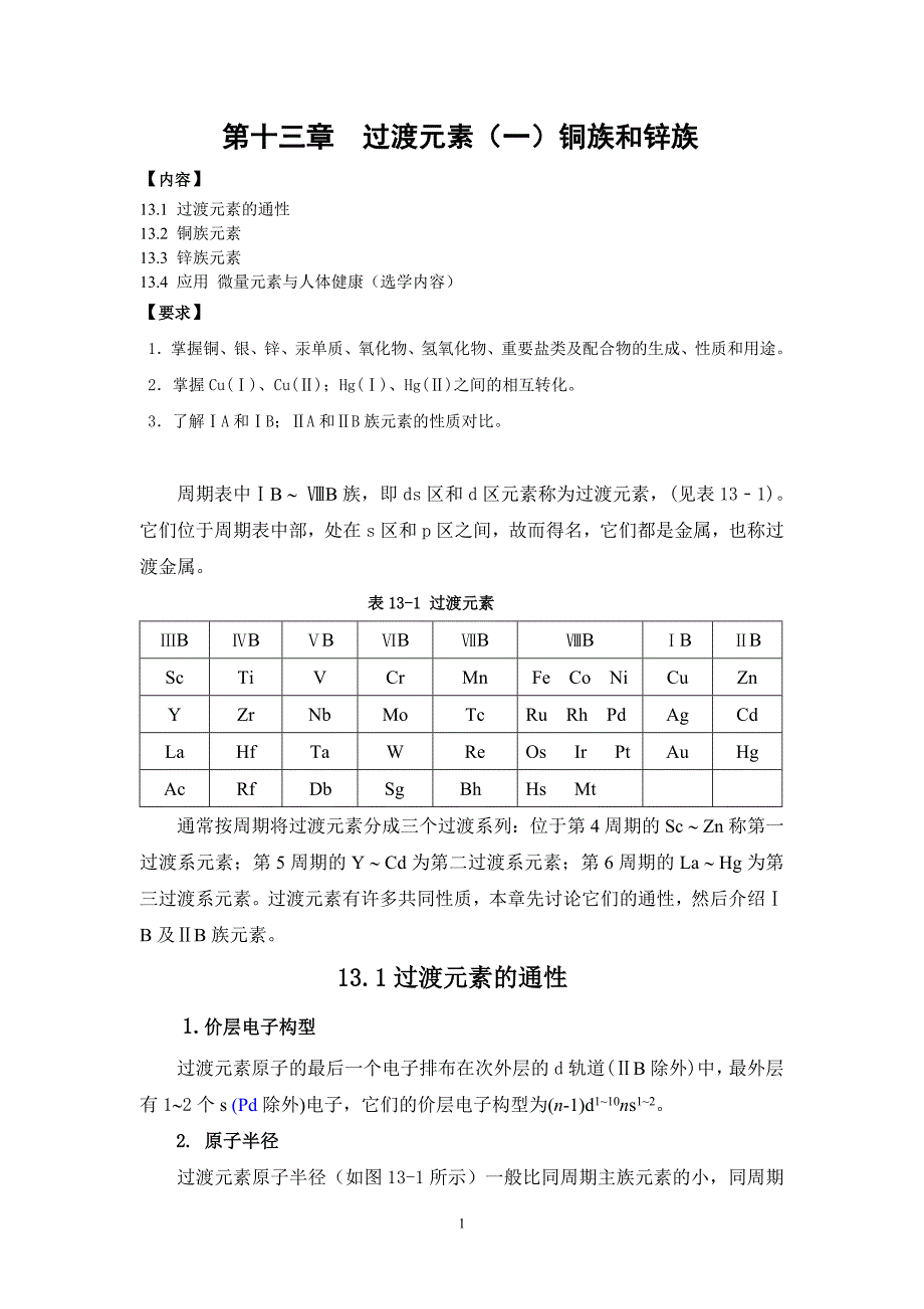 高中化学 第13章过渡元素(一) 铜族和锌族元素_第1页