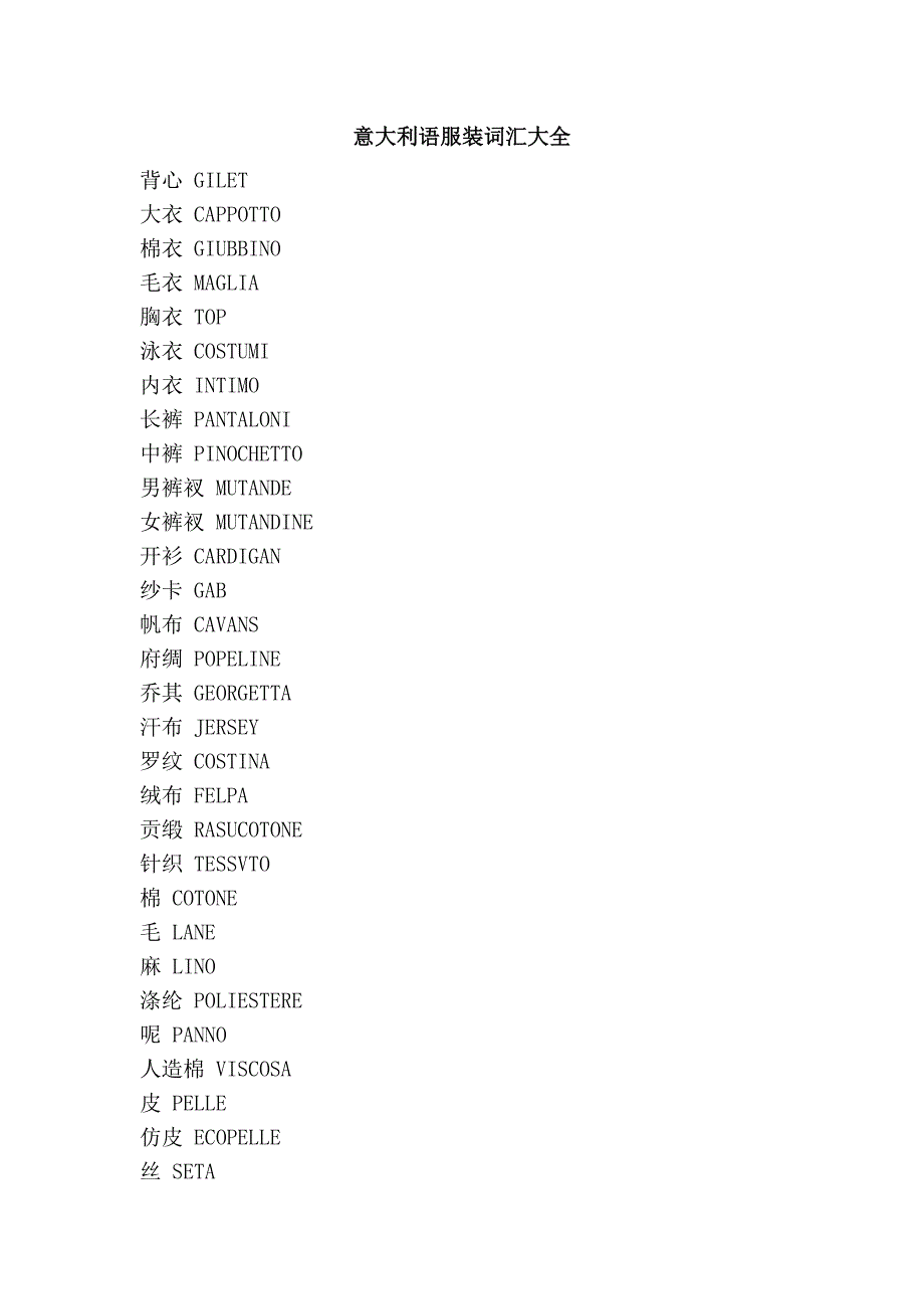 意大利语服装词汇大全_第1页