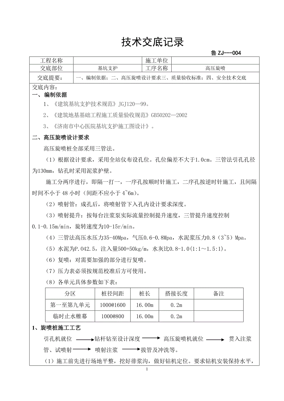 高压旋喷技术交底技术交底记录_第1页