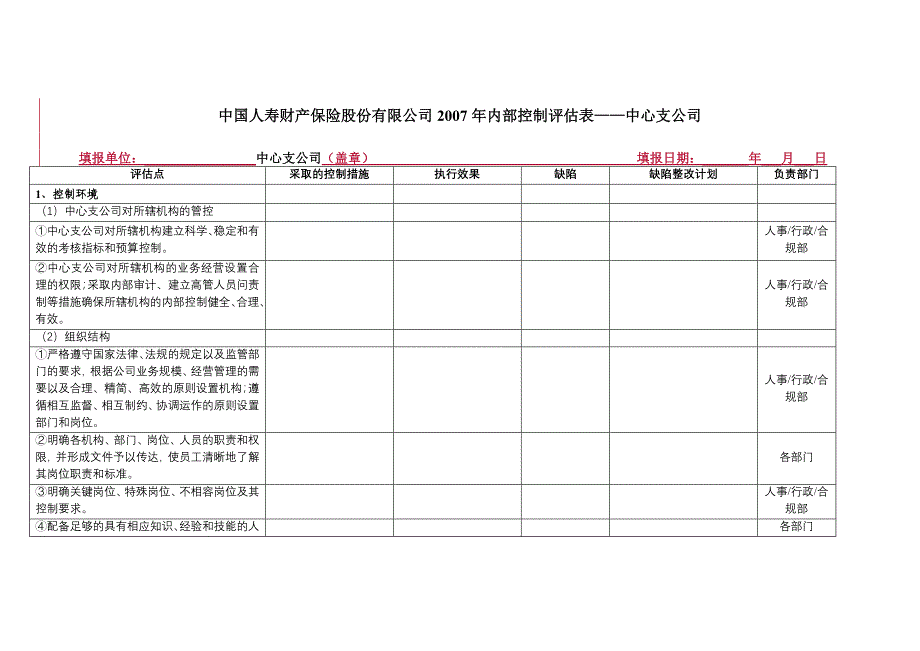 中国人寿财险公司内部控制评估表(分支机构)_第1页