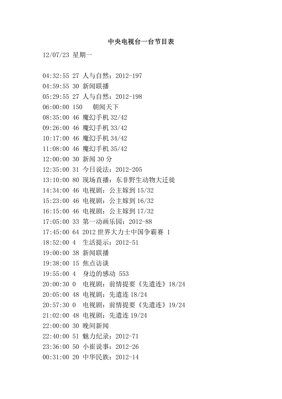 中央电视台一台节目表_第1页