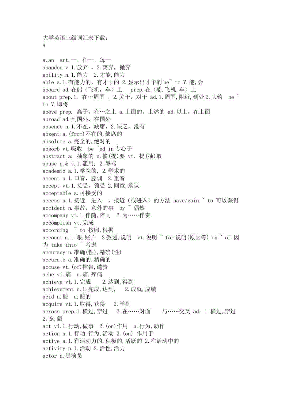 大学英语三级词汇表下载_第1页