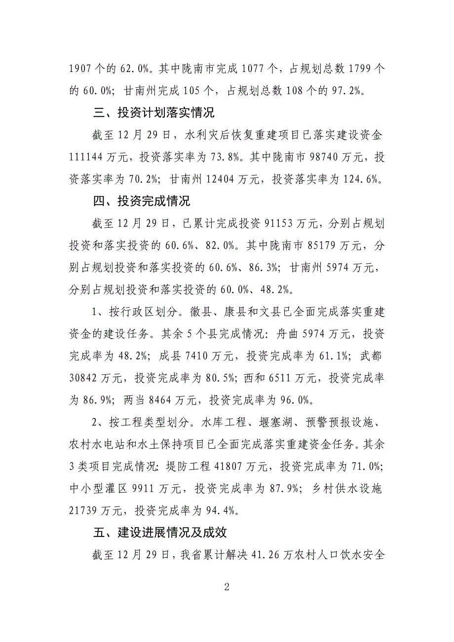 甘肃省汶川地震水利灾后恢复重建工作进展情况_第2页