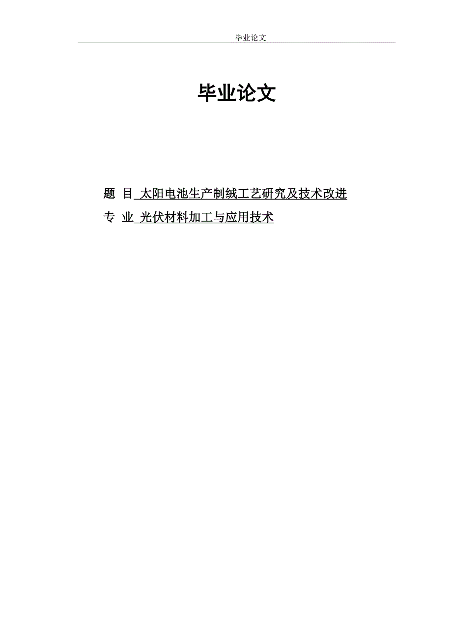 毕业论文 太阳电池生产制绒工艺研究及技术改进_第1页