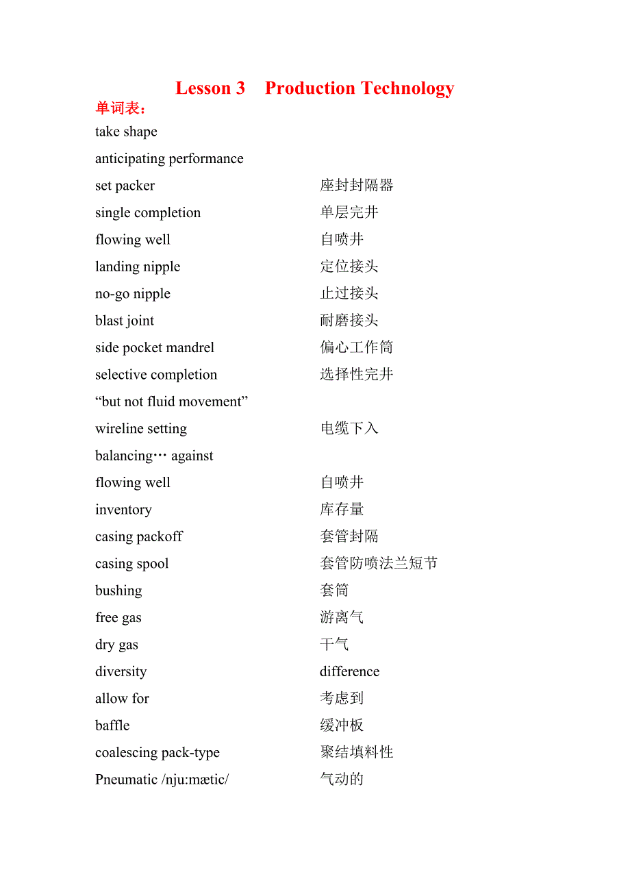 石油工程专业英语- 采油技术基础重点句子（Production Technology）_第1页