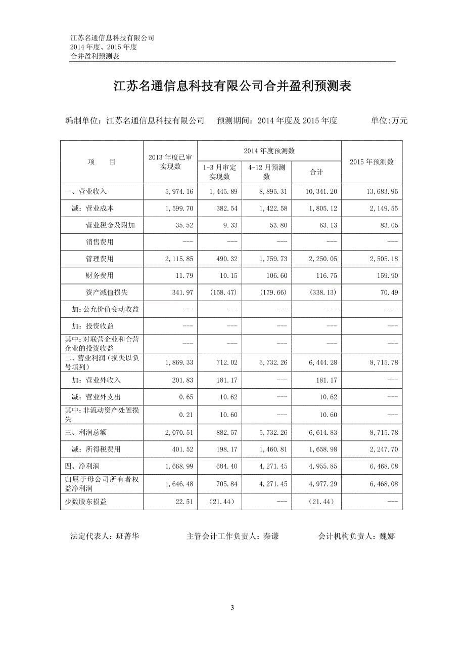 中青宝：江苏名通信息科技有限公司盈利预测审核报告_第5页