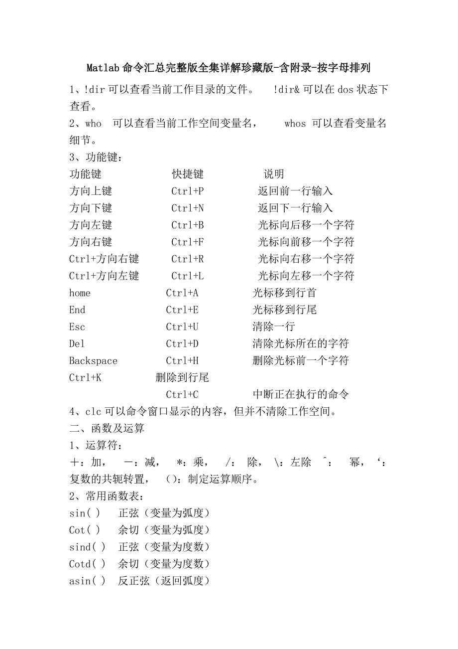 matlab命令汇总完整版全集详解珍藏版-含附录-按字母排列_第1页