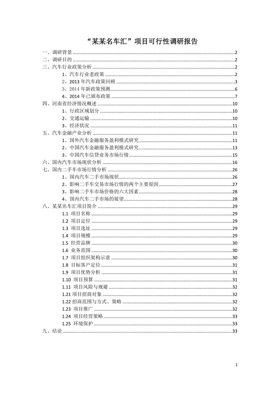 河南某某名车汇可行性调研报告_第1页