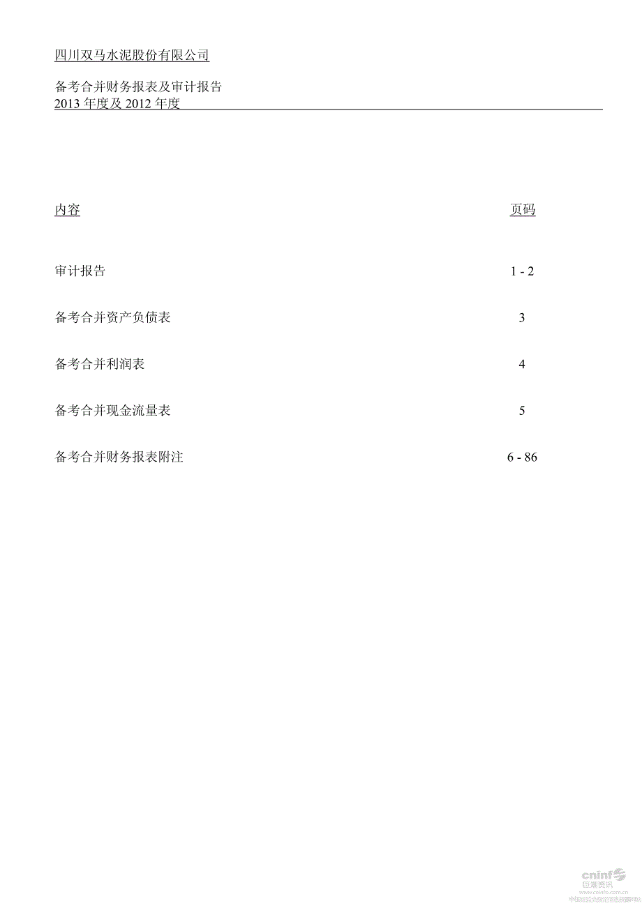 四川双马：2013年度及2012年度备考合并财务报表及审计报告_第2页