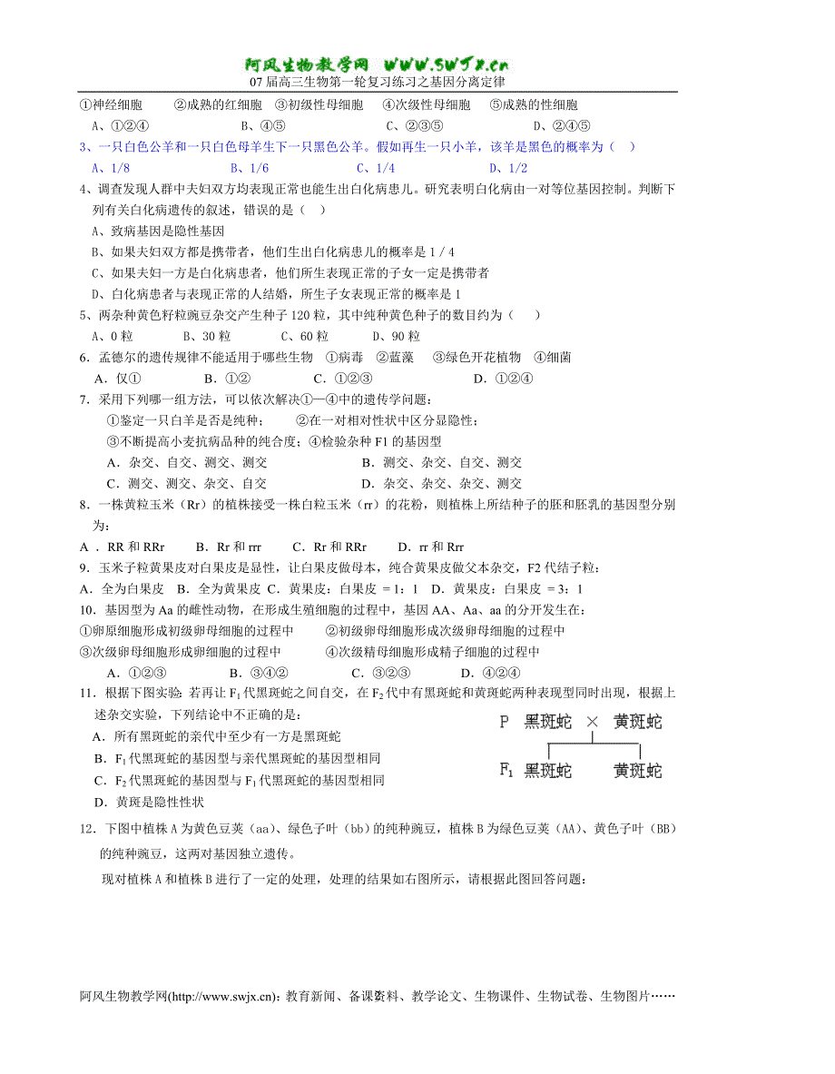 基因分离定律练习一_第2页