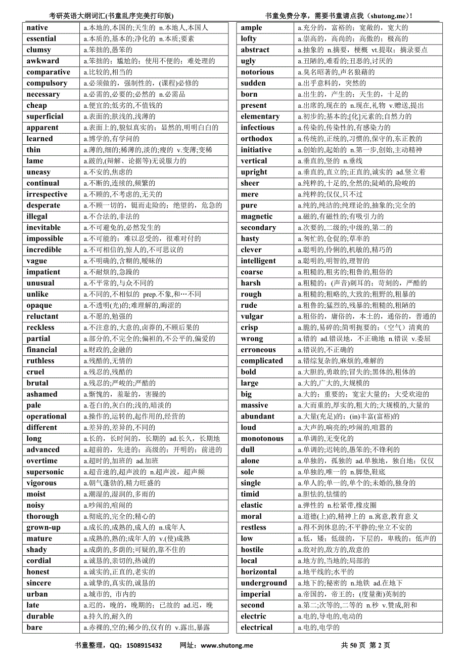 2012年_考研英语大纲词汇(乱序完美打印版)_第2页