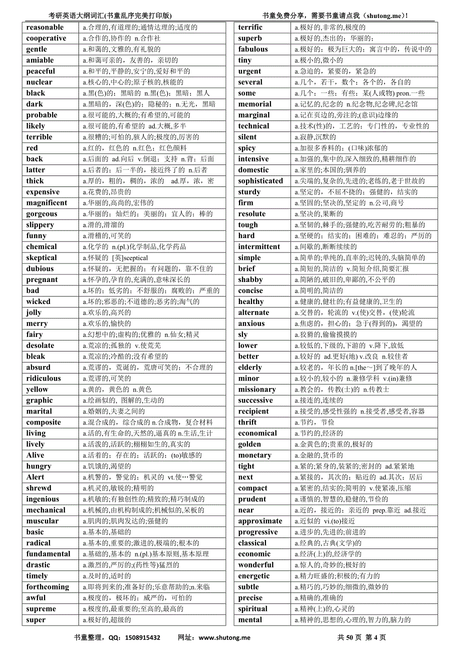 2012年_考研英语大纲词汇(乱序完美打印版)_第4页