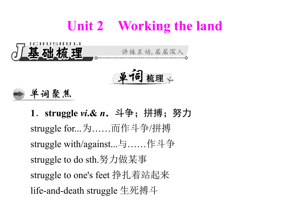 2013年《高考风向标》高考英语一轮复习课件 第一部分 必修四 unit 2 working the land_第1页